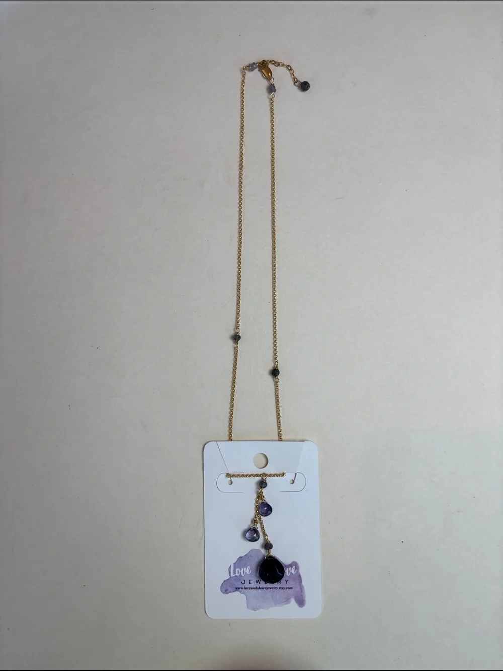 NEW Love & Above Jewelry Gold Tone Y Necklace Purple Crystal Drop Necklace